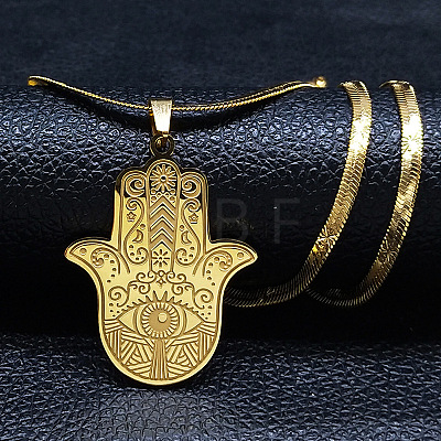 304 Stainless Steel Religion Hamsa Hand Pendant Flat Snake Chain Necklaces FS-WGD9CC8-02-1