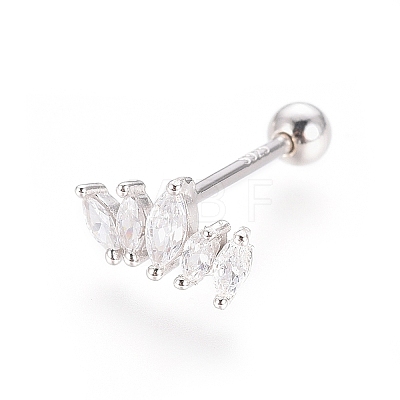 Anti-Tarnish Rhodium Plated 925 Sterling Silver Barbell Cartilage Earrings STER-I018-01P-1