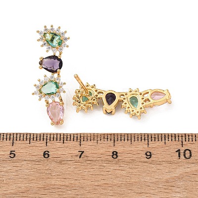 Brass Micro Pave Cubic Zirconia Stud Earrings for Women EJEW-F418-03G-1
