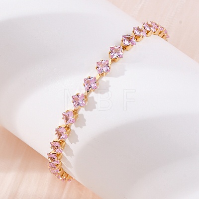 Brass Rhombus Cubic Zirconia Cup Chain Necklaces for Women NJEW-U033-01G-1