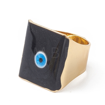 Square Enamel with Evil Eye Wide Band Finger Rings RJEW-A014-02G-08-1