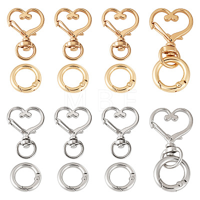 10Pcs 2 Colors Heart Alloy Swivel Snap Hook Clasps & 10Pcs 2 Colors Alloy Spring Gate Rings Findings Kits FIND-TADJ0001-23-1