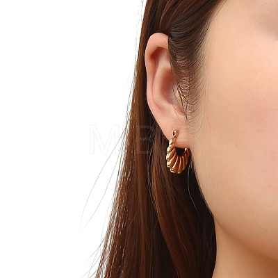 Vintage Retro Stainless Steel Shrimp-textured Oval Hoop Earrings for Women PW-WGBCD6B-01-1