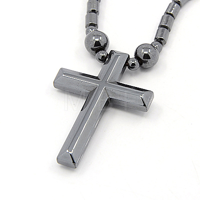 Mens Saint Cross Magnetic Synthetic Hematite Pendant Necklaces NJEW-F026-12-1