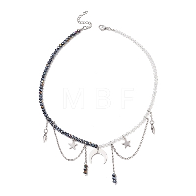 304 Stainless Steel Double Horn Star Pendant Necklaces NJEW-TA00246-1