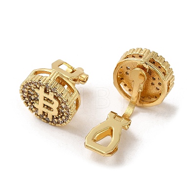 Rack Plating Real 18K Gold Plated Brass Bitcoin Shape Clip-on Earrings EJEW-B034-04G-1