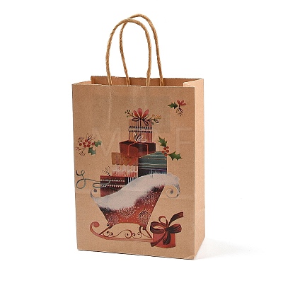 Christmas Theme Printed Kraft Paper Bags with Handles ABAG-M008-08D-1