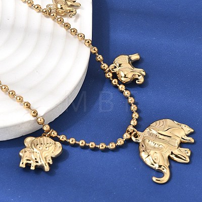 316L Surgical Stainless Steel Baby Elephant Mother Elephant Bib Necklaces for Mother's Day NJEW-D297-02G-1