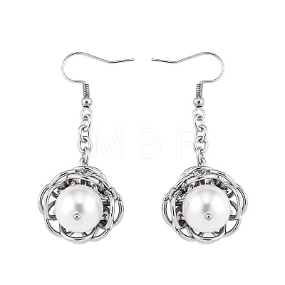 304 Stainless Steel & Resin Pearl Dangle Earrings WG17434-01-1