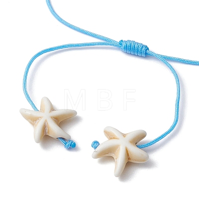 Starfish & Turtle Synthetic Turquoise(Dyed & Heated)  and Magnesite Braided Bead Bracelets BJEW-JB09818-02-1