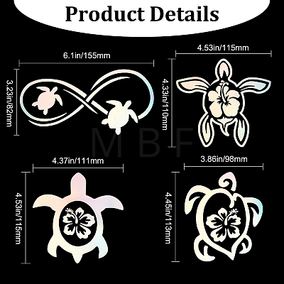 Gorgecraft 8 Sheets 4 Style Turtle & Infinity Laser Style PET Waterproof Self-Adhesive Stickers STIC-GF0001-01C-1