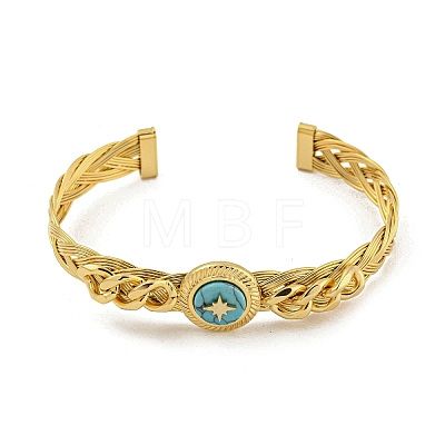 Synthetic Turquoise Open Cuff Bangles BJEW-E100-06G-1