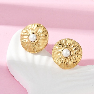 304 Stainless Steel Natural Shell Pearl Stud Earrings EJEW-G423-09G-01-1