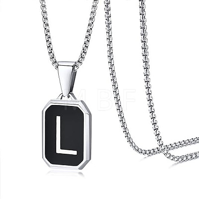 304 Stainless Steel Black Enamel Rectangle with Initial Pendant Box Chain Necklaces WG7737E-19-1
