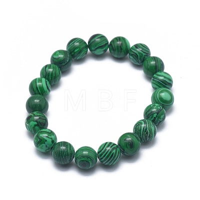 Synthetic Malachite Bead Stretch Bracelets X-BJEW-K212-A-031-1