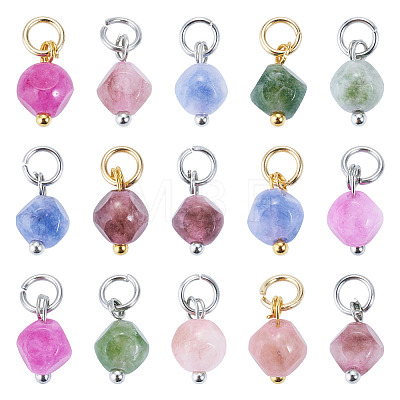 30Pcs 3 Styles Natural Colorful Tourmaline Dice Charms PALLOY-TA00370-1