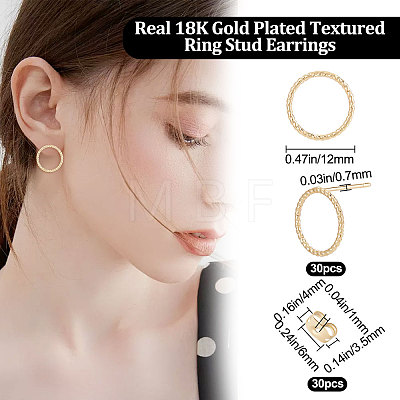 30Pcs Brass Circle Ring Stud Earrings with 30Pcs Friction Ear Nuts for Women EJEW-BBC0001-10-1