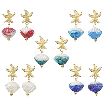 Lampwork Shell Shape Dangle Stud Earrings EJEW-JE07356-1
