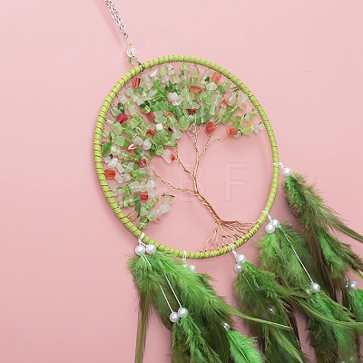 Woven Net/Web with Feather Pendant Decorations TREE-PW0003-17-1