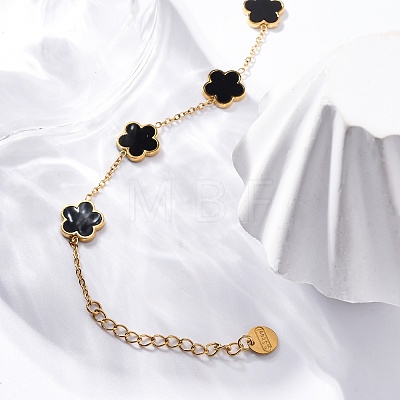 Flower Resin Link Chain Bracelets BJEW-K247-01G-03-1
