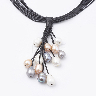 Freshwater Pearl Pendant Lariat Necklaces NJEW-S411-02A-1