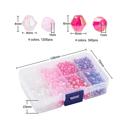 8 Style Bicone AB Color Plated Eco-Friendly Transparent Acrylic Beads TACR-YW0001-37A-1