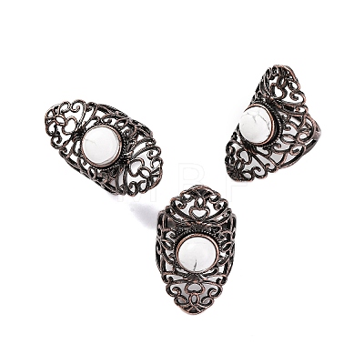 Natural Howlite Retro Finger Rings RJEW-B067-02R-24-1