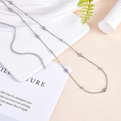 Simple Long Chain Necklace with Beads Stainless Steel Sweater Necklace Adjustable Chain Necklace Trendy Statement Necklace Neck Jewelry for Women JN1103A-1
