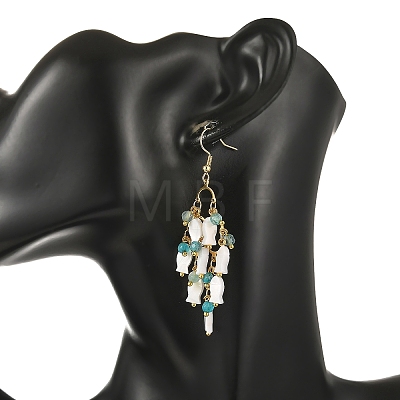 304 Stainless Steel & Natural Freshwater Shell & Agate Cluster Chandelier Earrings for Women EJEW-JE07468-1