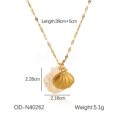 Ocean Theme Natural Shell & 304 Stainless Steel Pendant Dapped Chain Necklaces for Women FS-WG58500-09-1