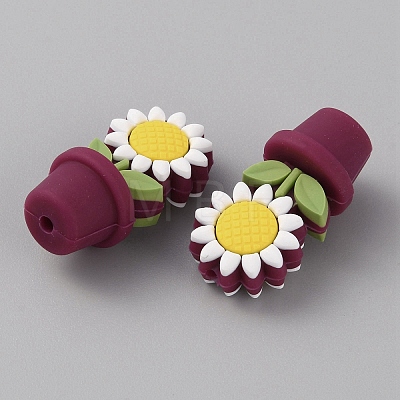 Sunflower Flowerpot Food Grade Eco-Friendly Silicone Beads SIL-TAC0002-20A-1