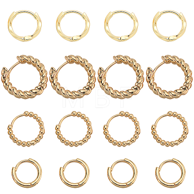 8 Pairs 4 Styles Brass Beaded Huggie Hoop Earrings for Women KK-SC0004-60-1