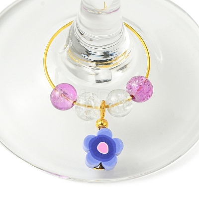 Handmade Polymer Clay Flower Wine Glass Charms AJEW-JO00233-1