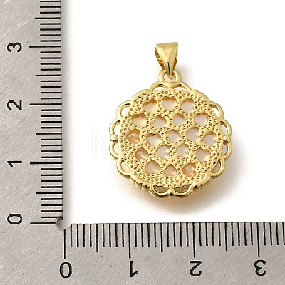 Brass Pave Natural Yellow Shell Carved Flower Pendants KK-Z091-02G-1