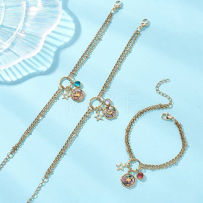 3Pcs 3 Colors 304 Stainless Steel Pave Natural Paua Shell & 201 Stainless Steel Star & Cubic Zirconia Charm Bracelets BJEW-JB13505-1