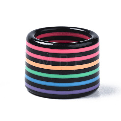 Resin Stripe Pattern Wide Band Finger Ring for Women RJEW-T022-009-1