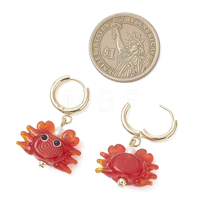 Crab Handmade Lampwork Hoop Earrings EJEW-JE06918-1