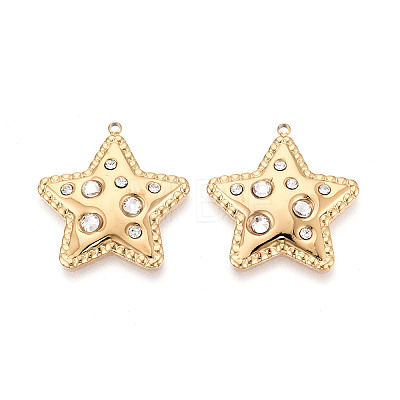 304 Stainless Steel with Rhinestone Pendants STAS-T073-68A-G-1