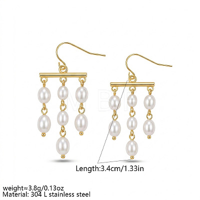 304 Stainless Steel & Plastic Pearl Oval Bead Tassel Chandelier Earrings for Women WGBEBE0-01-1