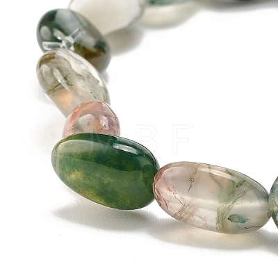 Natural Moss Agate Nuggets Beads Stretch Bracelet BJEW-JB07145-02-1