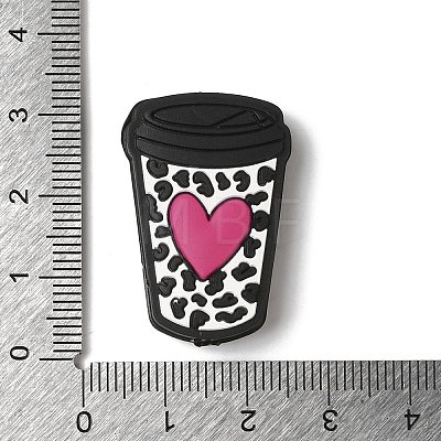 Heart Cow Printed Coffee Cup Mug Silicone Focal Beads SIL-M006-06B-1