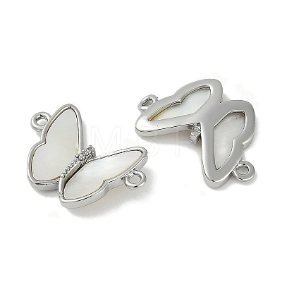 Brass Micro Pave Clear Cubic Zirconia Pave Natural Shell Butterfly Connector Charms KK-P283-05P-1