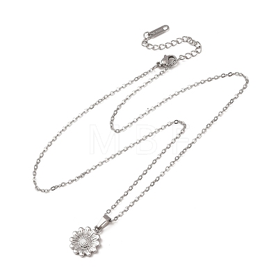 304 Stainless Steel Flower Pendant Cable Chain Necklaces for Men Women NJEW-K308-05E-P-1