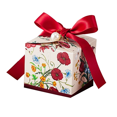 Flower Printed Paper Candy Gift Packaging Boxes with Ribbon PW-WG9702E-01-1