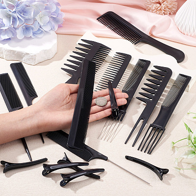 Plastic 10Pcs Hair Comb & 10Pcs Alligator Clip Set for Hairdressing DIY-TA0015-58-1