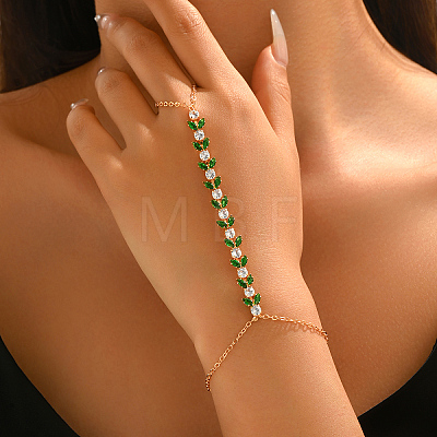 Elegant Brass Pave Clear and Green Cubic Zirconia Geometirc Slave Bracelets IR6615-1