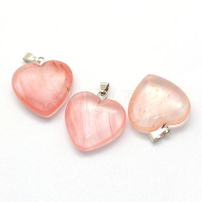 Heart Cherry Quartz Glass Pendants X-G-Q438-09-1
