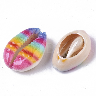 Printed Natural Cowrie Shell Beads SSHEL-R047-01-A06-1