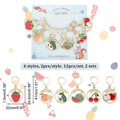 Alloy Enamel Round Ring with Fruit Pendant Locking Stitch Markers HJEW-PH01892-1