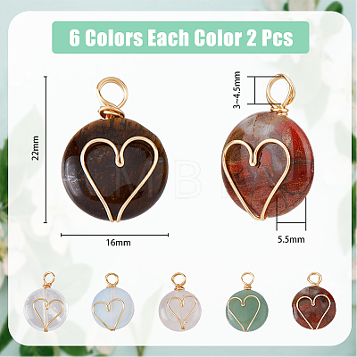 12Pcs 6 Styles Natural & Synthetic Mixed Stones Copper Wire Wrapped Pendants G-FH0001-99-1